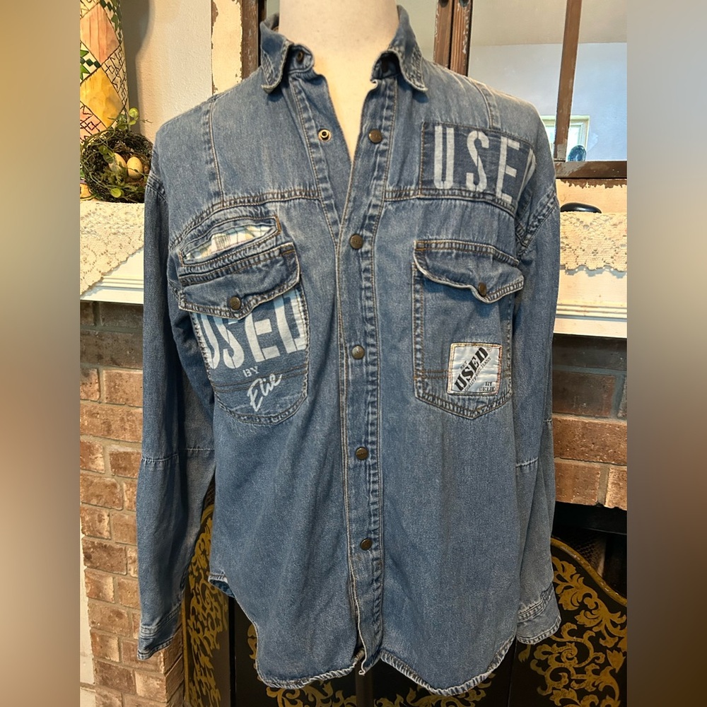 Vintage 80-90’s GET USED by ELIE Men's Large Blue Denim Casual Snap Down Shirt